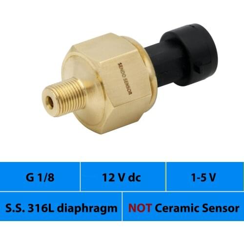 Pressure transmitters, 0 to 10bar, 12, 16, 25 bar, 1 mpa, 30, 50psi, 75, 100 psi gauge, G1 8 thread, 12V, 24V dc, 1 5V output