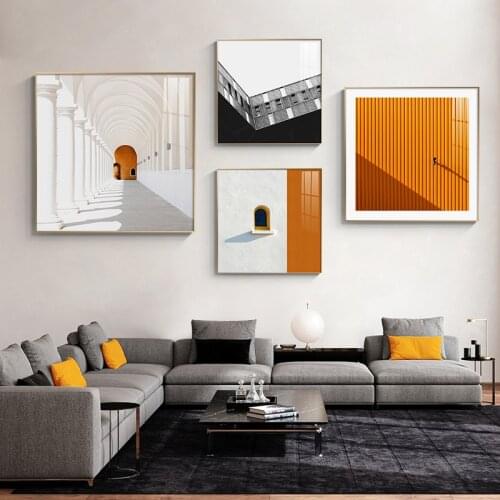 Simple modern industrial wind orange building background porch living room study mural poster print picture decorative painting