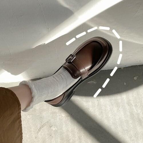 Single Shoes Womens Spring 2021 New Retro Small Leather Shoes Womens Flat-bottomed British Style Pedal Loafers