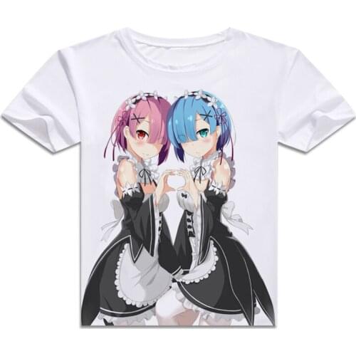 Re:Zero kara Hajimeru Isekai Seikatsu Emilia Printed T-shirts Rem Ram Short Sleeve Tees O-Neck Summer Tops