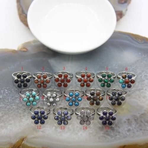 Flower Shape Energy Gems Adjustable Rings for Women,7 Chakra Natural Quartz Crystal Personalized Finger Rings Jewelry Gift