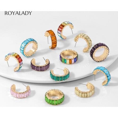 Fashion Rainbow Cz Ear Cuff For Women Girls 2020 Bohemia Hoop Round C-shape Statement Stud Earring Female Jewelry Brincos Gift