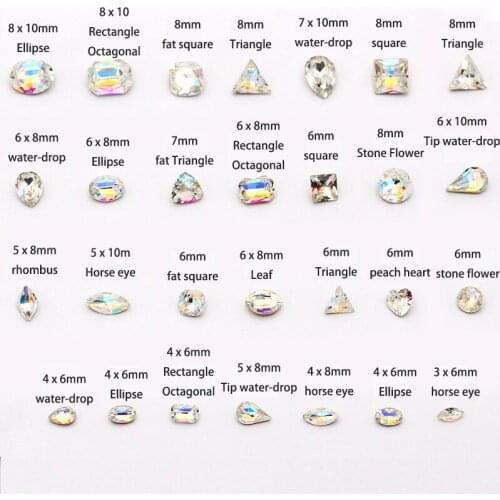 100pcs Hot Fix Glitter white AB Pointback glass rhinestones strass crystal rhinestone for Nail Art stick Stone Cloth accessories