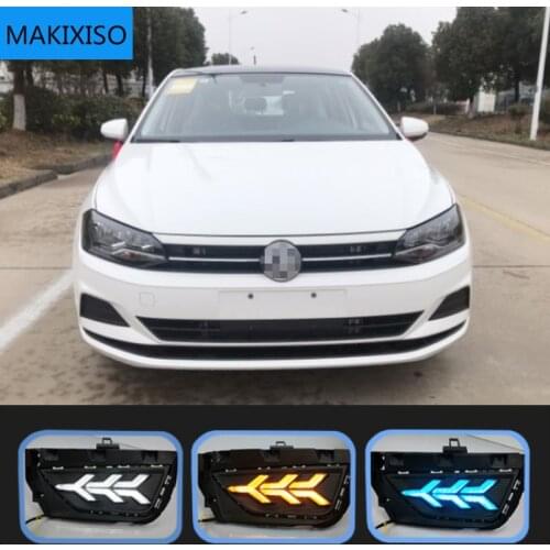 2PCS LED Daytime Running Light Fog Lamp Sequential Yellow Turn Signal Function Car DRL For Volkswagen Polo 2019 2020