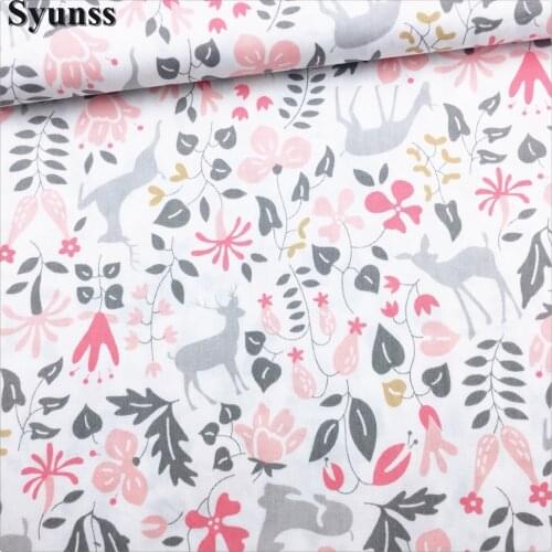 Syunss,Pink Deer Floral Printed Cotton Fabric DIY Tissu Patchwork Telas Sewing Baby Toy Bedding Quilting Cloth Craft Tecido