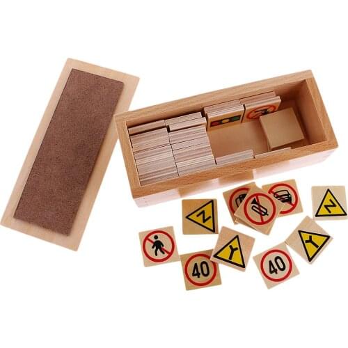 Montessori Teaching Materials Wooden Traffic Sign Cards Transportation Learning Educational Toys for Children Toddler Kids