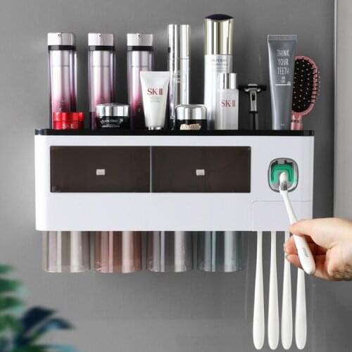 Bathroom Toothbrush Holder With Cups Automatic Toothpaste Dispenser Holder Home Wall Mounted Rack Storage Bathroom Accessories