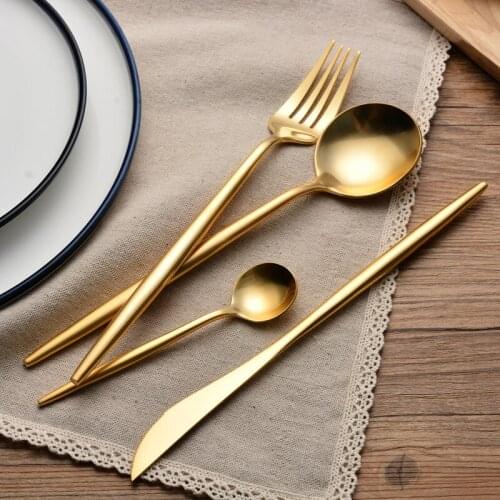 Luxurious Stainless Steel Fork Western Dinnerware Set Golden Household Scoop Drawing Gold-Plated Knife Cutlery 24pcs/set