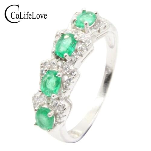 Vintage emerald silver ring for woman 4 pcs natural emerald ring for party solid 925 silver emerald jewelry gift for girl