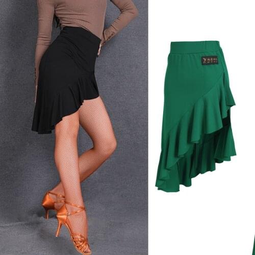 Latin Dance Skirt Sexy Lotus Leaf Asymmetry Skirts Ladies Salsa Cha Dacning Practice Performance Clothes Dancewear Women DN2642