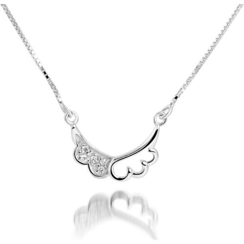 925 Sterling Silver Jewelry Cubic zirconia Rhinestone angel wing chain choker necklace Lovely cute valentines day gift