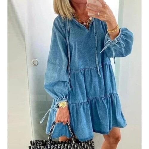 Women Oversized Lantern Long Sleeve Dresses Casual Ruffle Loose Mini Dress White Elegant Ladies A-Line Summer Dress Vestidos