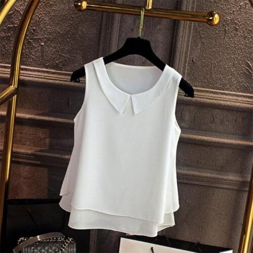 K3NF Women Summer Tank Top Crew Neck Lapel Chiffon Blouse Vest Solid Color Double Layer Irregular Loose Sleeveless Shirts