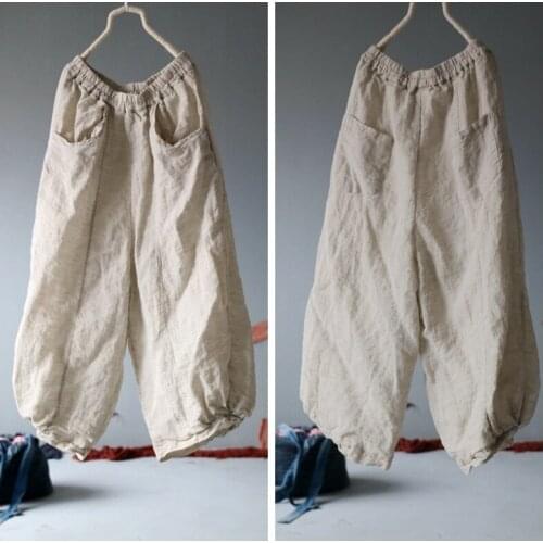 ASYMSAY New Summer Fashion Tide Women High Quality Cotton Linen Elastic Waist Casual Loose Wide Leg Pants AL2082