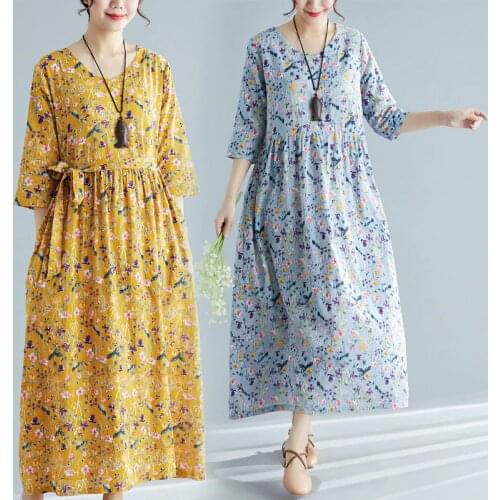 2021 New Maxic Holoday Beach Floral Half Sleeve Print Dress Cotton Female SummerLady Loose Long Casual Dress