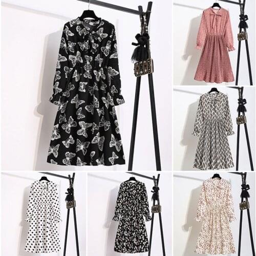 2021 Women Casual Summer Spring Dresses Holiday Dot Print Empire Party Beach Long Sleeve V Neck Robe Femme Fashion Long Dress