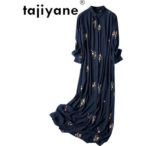 Tajiyane Summer Dress for Women 2021 Woman Casual Dresses Lady Long Slim Chiffon Clothes Fashion Print Floral Vestido Robe HLY47