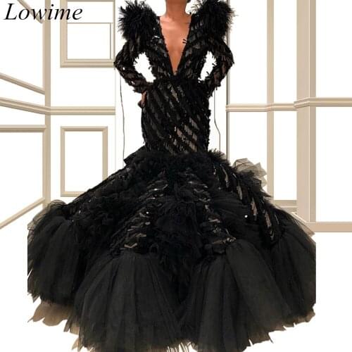 High Fashion Black Sexy Celebrity Dresses 2019 Mermaid Long Formal Evening Dress Deep V-Neck Prom Party Gowns Arabic Vestidos