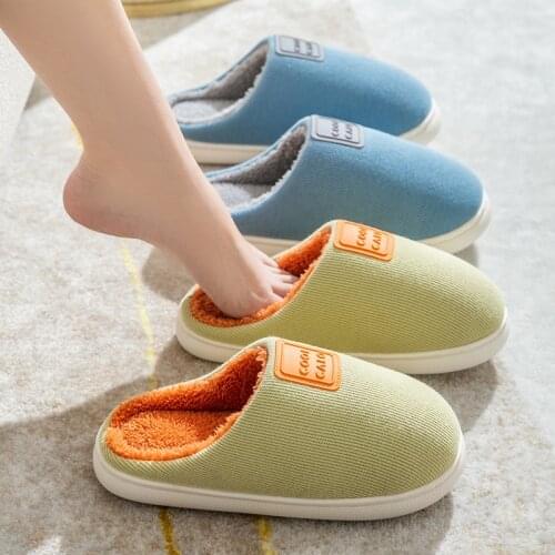 Winter Soft Warm Slippers Women Men Thickened Indoor Household Cold-proof Cotton Slippers Soft Bottom Mute Plush Furry Slides