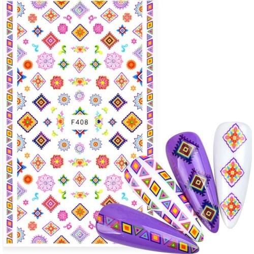 1pcs Bohemian Style Nail Art Stickers Colorful Geometric Lines Design Adhesive Nail Art Decorations Chic Totem Nail Decal