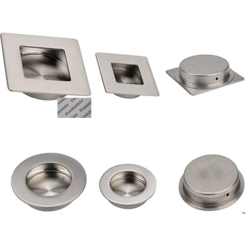 10Pcs Round Square Brushed Stainless Steel Furniture Closet Cabinet Cabinet Drawer Door Recessed Flush Finger Pull