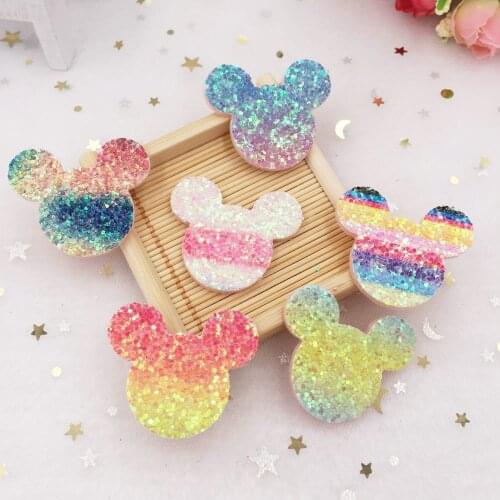 16pcs 36mm Rainbow Glitter Paillett Felt Fabric Mouse Patches Appliques Wedding DIY A56