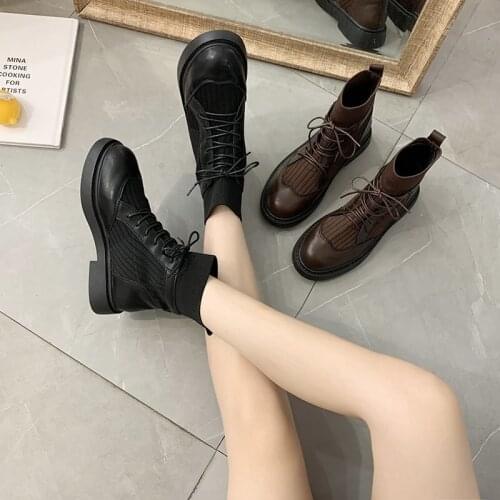 2020 Autumn Womens Boots Fashion New Mid-Tube PU Leather Short Boots European And Beautiful Martin Boots Botas De Mujer Size 40