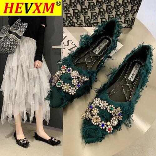 2021 Women Flats Shoes Bow Rhinestone Casual Shoes Female Spring Pointed Closed Toe Flats Slip On Women Shoes Size