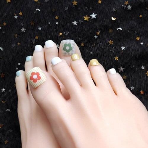24pcs Small Flower Toenail Patch Glue Type Removable Short Paragraph Fashion Manicure Small Fresh False Toenail Patch NE