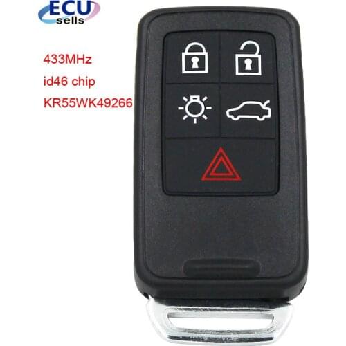 5 Buttons Smart Remote Car Key Fob 433MHz for Volvo S60 S80 XC60 XC70 V70 V60 FCC ID: KR55WK49266