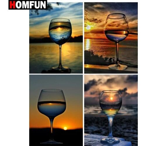 HOMFUN Diamond Painting Full Square/Round Diamond "Sunset wine glass" Pattern Embroidery Cross Stitch 5D Rhinestone Painting