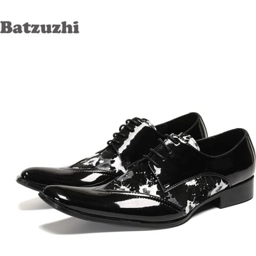 Batzuzhi Luxury Male Formal Party Flats Shoes Formal Leather Mens Dress Shoes Vintage Metal Pointed Toe Chaussure Homme