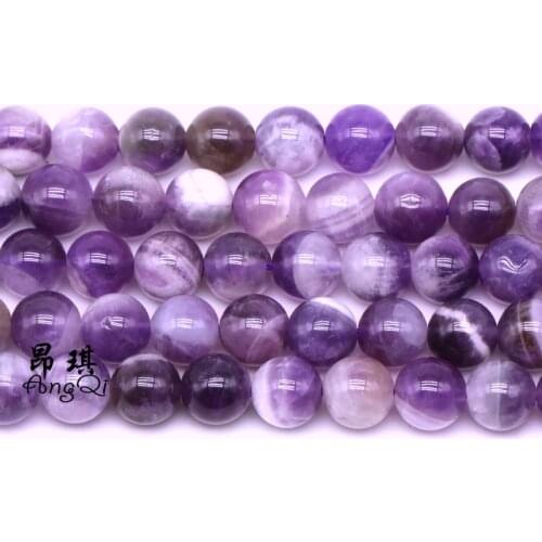 Natural Stone Dream Lace Amethysts Round Loose Beads Purple Crystal Beads 4-12mm Pick Size For Jewelry Making DIY Bracelets 15