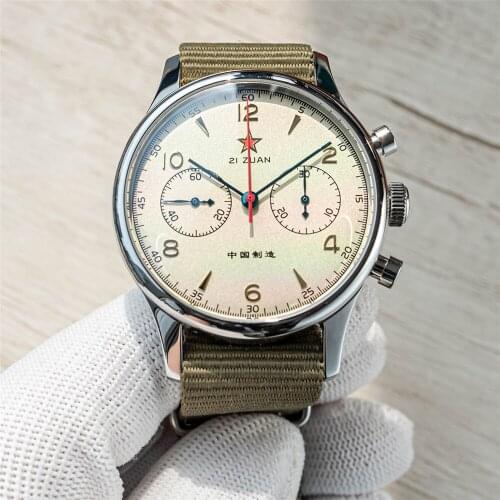New China Aviation Chronograph Mechanical Mens Watch Sapphire Seagull Movement 1963 Watch Mens Retro Pilot Clock Military 40mm