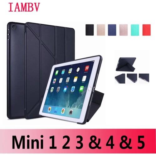 For iPadMini 1 2 3 4 5 PU Leather Silicone Soft Back Smart Case for iPad 7th Gen Case for Mini 4 Mini 5 (2019)