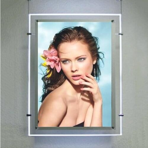 Double Sided A1 Acrylic Frame Advertising LED Illuminted Light Box Real Estate LED Window Cable Hanging Display Frames