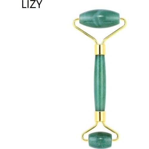 LIZY Good Quality Natural Green Dongling Double Sided Face Massager Jade Roller Massage Facial Skin Cleanser Care Tools