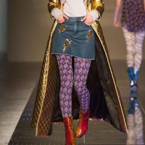 Diamond Plaid Lightning Pattern Elegant Purple Velvet Tights