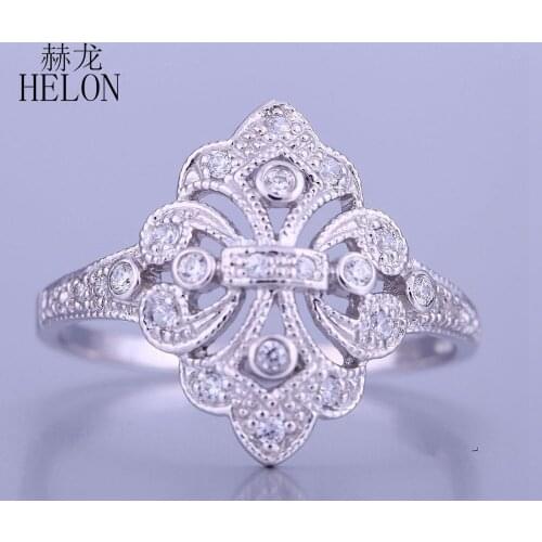 HELON Women Diamonds Ring Solid 10K White Gold SI/H Natural Diamonds Vintage Trendy Fine Jewelry Engagement Ring Band Best Gift