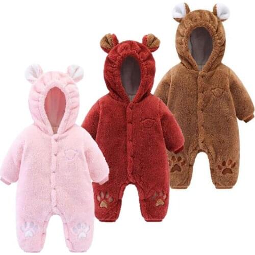 Unisex Newborn Baby Clothes Velvet Warm Romper Long Sleeve With Hooded Cute Jumpsuits Winter Soft Outwear For Toddler Costume
