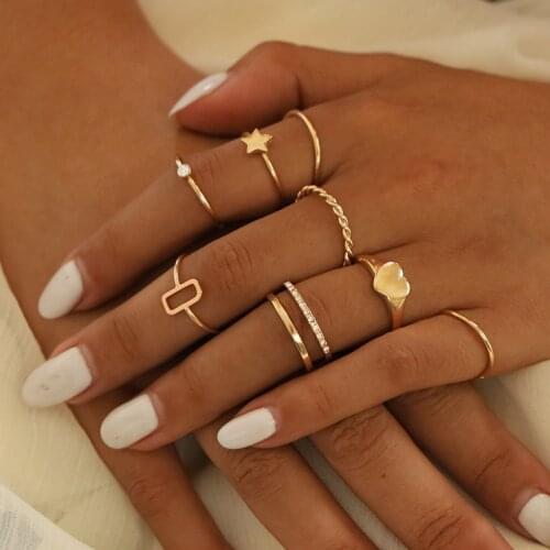 Fashion Rings Set for women Jewelry Metal Alloy Hollow Round Opening Women Finger star Ring For Girl Lady Party Wedding Gift