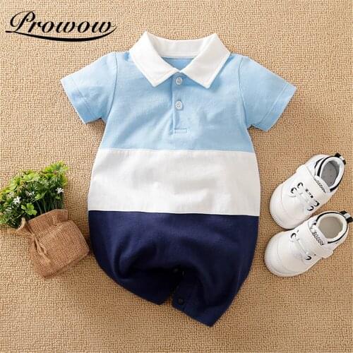 Prowow Summer Baby Boy Sleepwear For Newborn Jumpsuits Breathable Baby Rompers Gentleman Infant Clothes Patchwork Baby Overalls