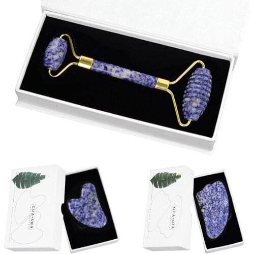 3 in 1 Face Roller Gua Sha Set Natural Real Stone Facial Massager Guasha Massage Skin Care Tool Kit