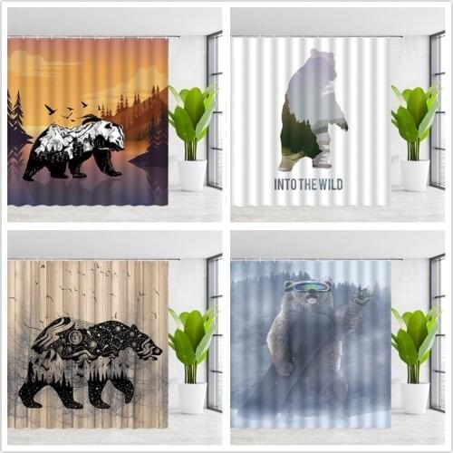 Bear Shower Curtains Abstract Wild Animal Pattern Print Funny Animals Bathroom Polyester Fabric Curtain Sets With C-hooks