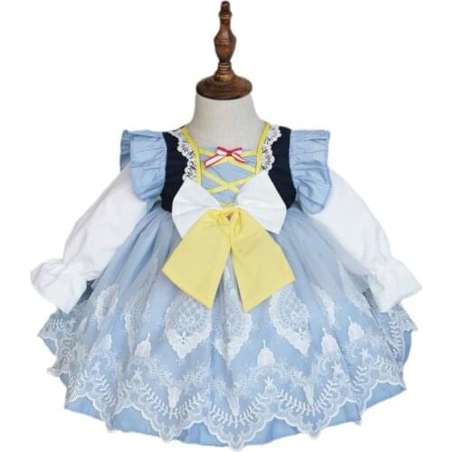 Miayii Baby Clothing Spanish Princess Ball Gowns Lace Mesh Bow Stitching Boutique Birthday Party Lolita Cute Dress For Girls A20