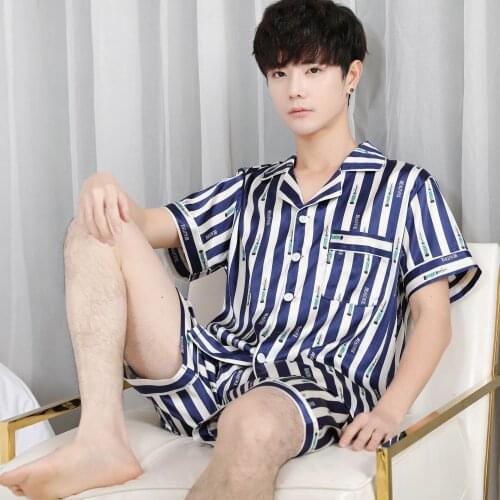 Mens Short Pajamas For Teens Mens Nightwear Fashion Printed Pajamas Big Size 2020 Summer Silk Pajamas For Mens Satin Sleepwear