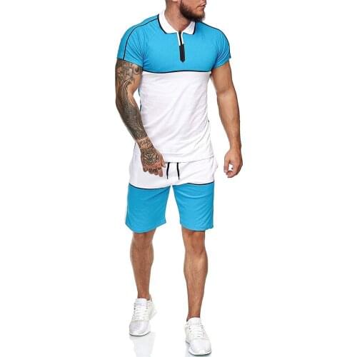 Mens Sets 2021 Summer Color-Matching Fitness Sporting Suit Short Sleeve T-Shirt + Shorts Quick Drying 2 Piece Set Plus Size 3XL