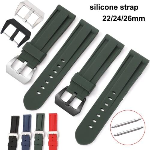 Soft Silicone Watch Band 22mm 24mm 26mm Strap Women Men Sports Rubber Watchbands Bracelet with Pins
