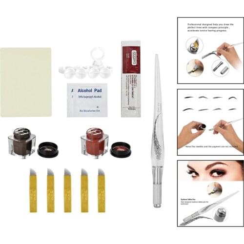 Eyebrow Permanent Tattoo Kit Set Pen Pigment Ink Practise Skin Tool Ring Cup