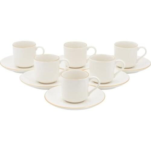 12 Piece / 6 Person Traditional Turkish Coffee Cup Set 50 ml 11,5x7 cm White Porcelain Made in Turkey